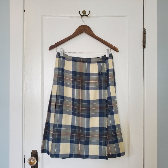 Aljean 100% Pure Virgin Wool Pleated Plaid Skirt – Approx Size M Petite - Teal - Picture 1 of 5